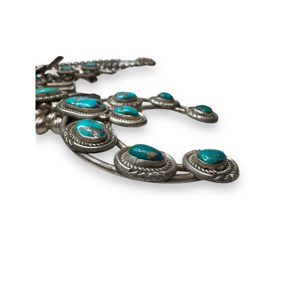 Native American Old Pawn Squash Blossom Necklace 26" Sterling Silver & Turquoise - Picture 16 of 16